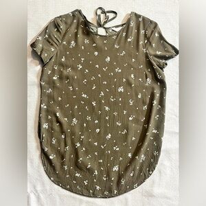 Lauren Conrad Olive Green Floral Women's Top Size XS